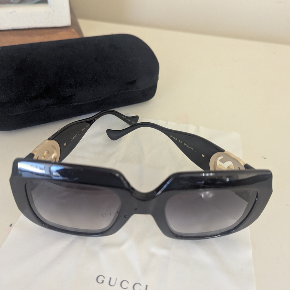Gucci Black Square Sunglasses with Gold Accent
